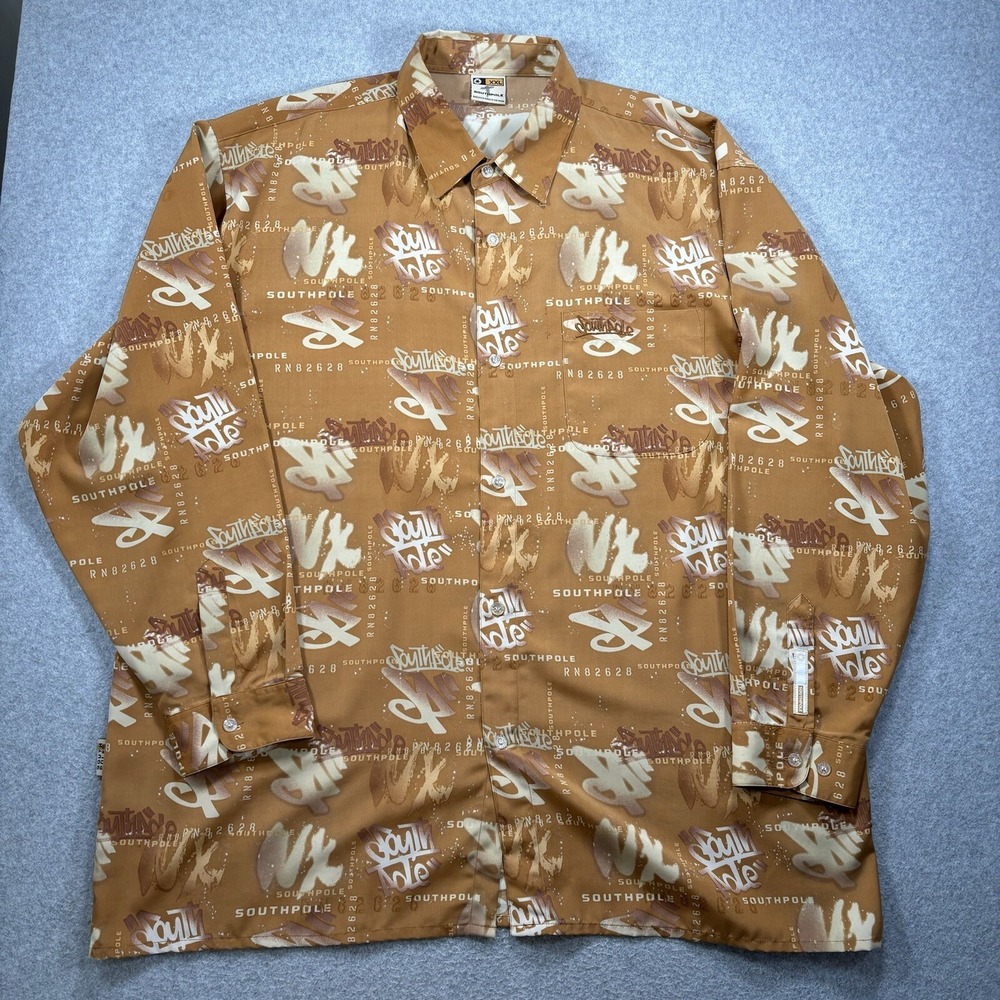 Vintage 90s Southpole Shirt Mens All Over Print Urban Graphic Button Up Y2K